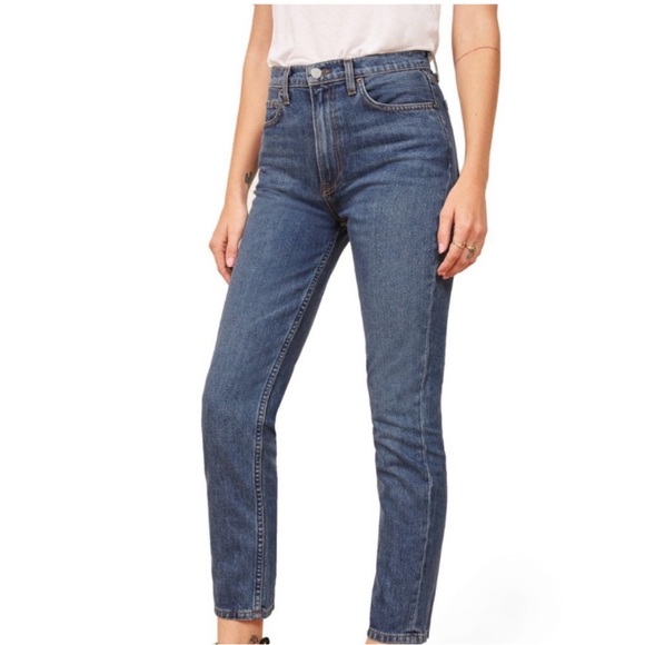 Reformation High-Rise Cigarette Straight Jeans in True Blue - Picture 2 of 6